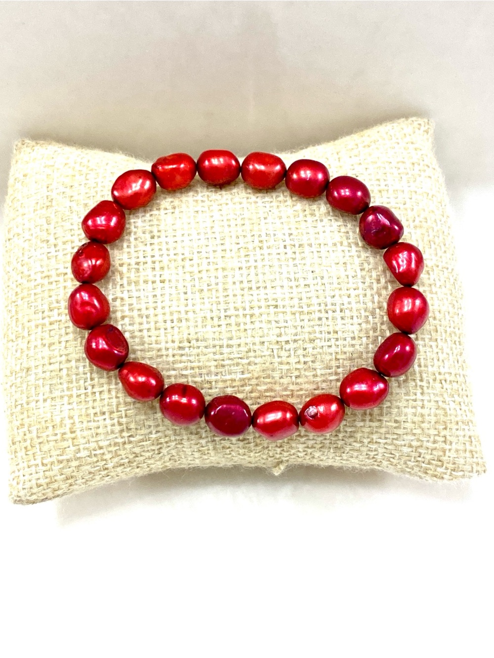 Vibrant Red Freshwater Pearl Stretch Bracelet NWOT